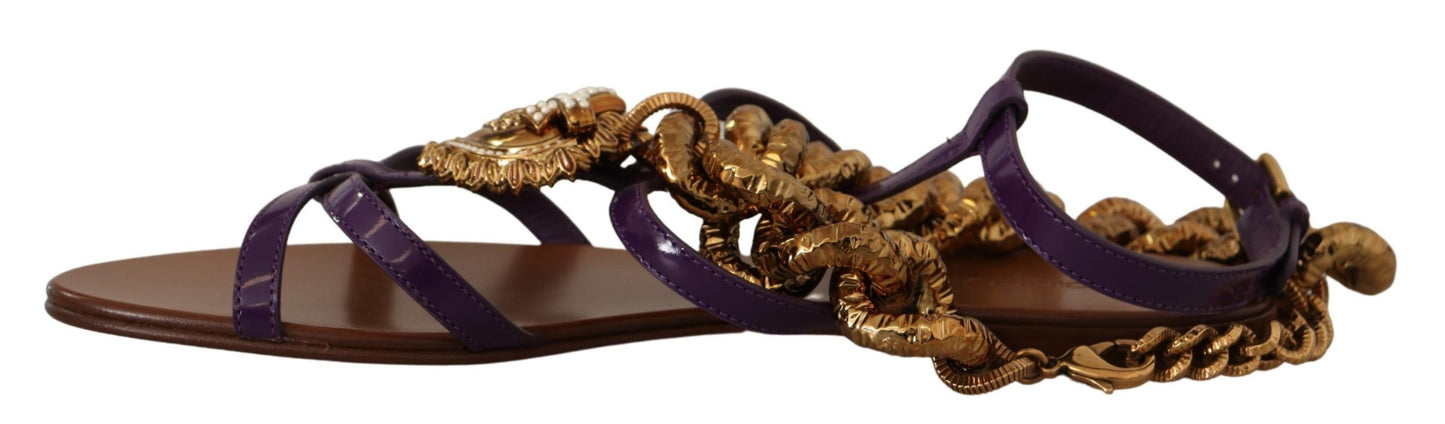 Sandales plates en cuir violet Devotion