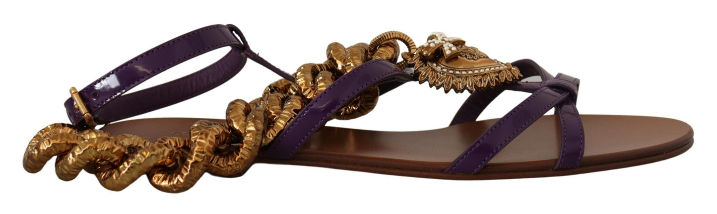 Sandales plates en cuir violet Devotion