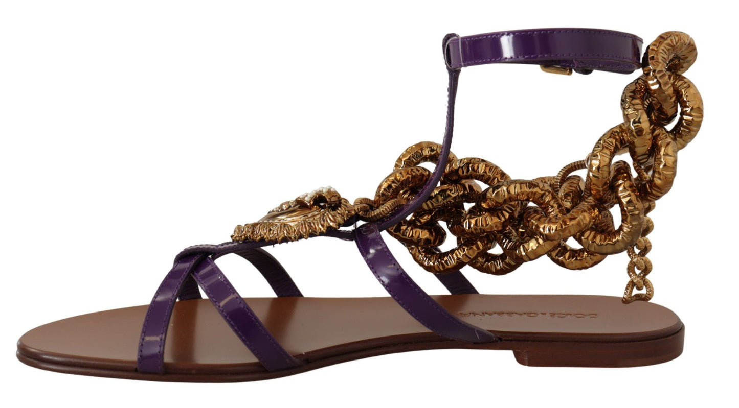 Sandales plates en cuir violet Devotion