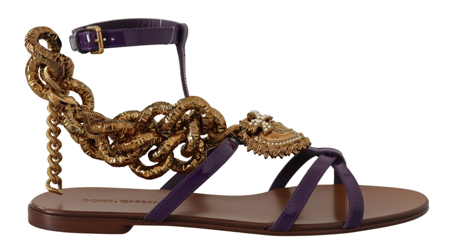 Sandales plates en cuir violet Devotion