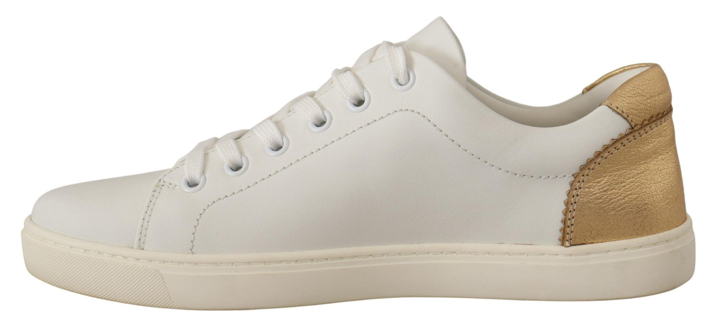 Baskets basses en cuir blanc doré
