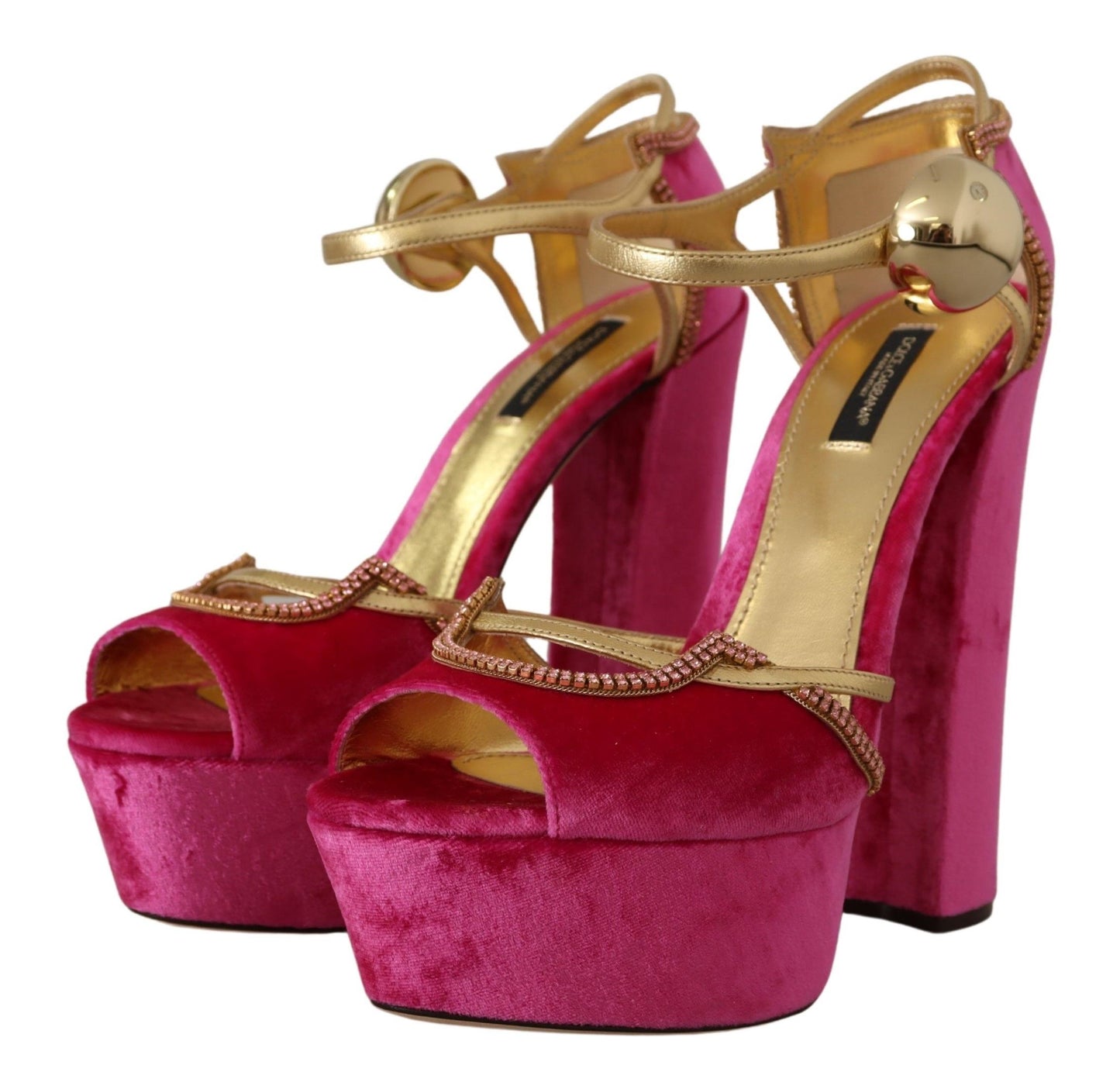 Sandales à bride cheville en velours rose et cristal