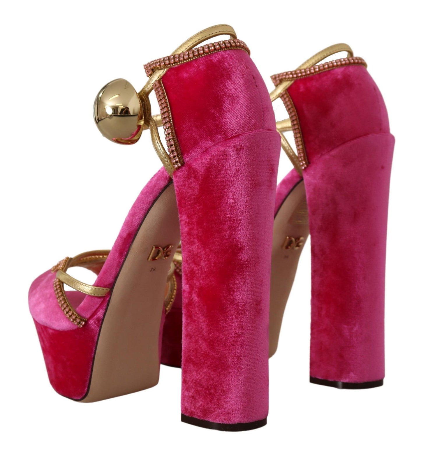 Sandales à bride cheville en velours rose et cristal
