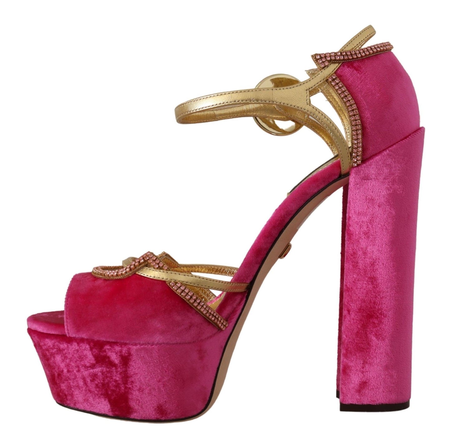 Sandales à bride cheville en velours rose et cristal