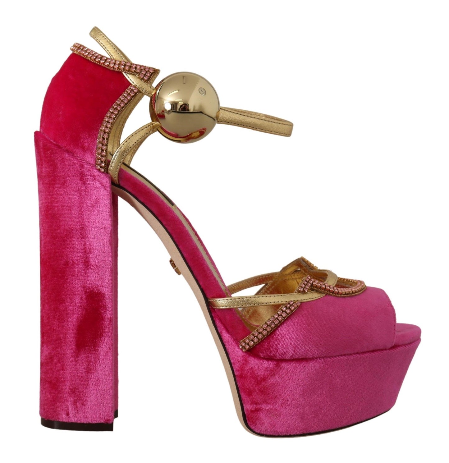 Sandales à bride cheville en velours rose et cristal