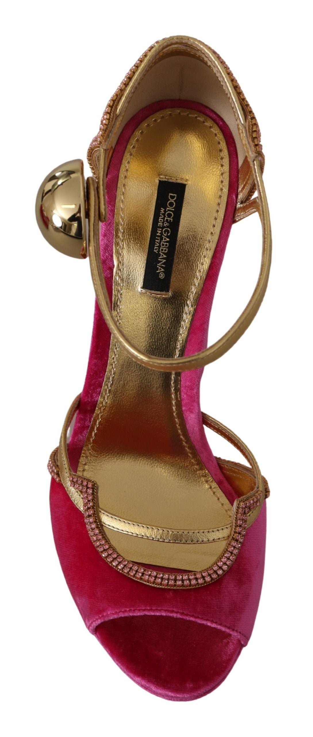 Sandales à bride cheville en velours rose et cristal