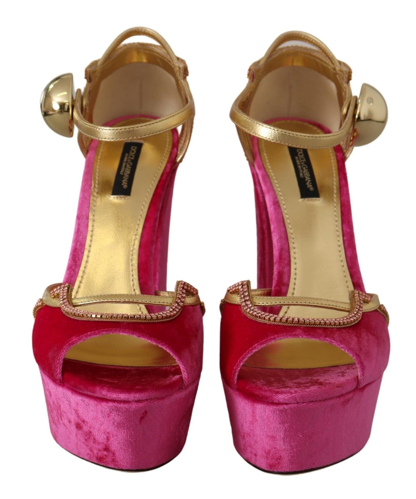 Sandales à bride cheville en velours rose et cristal