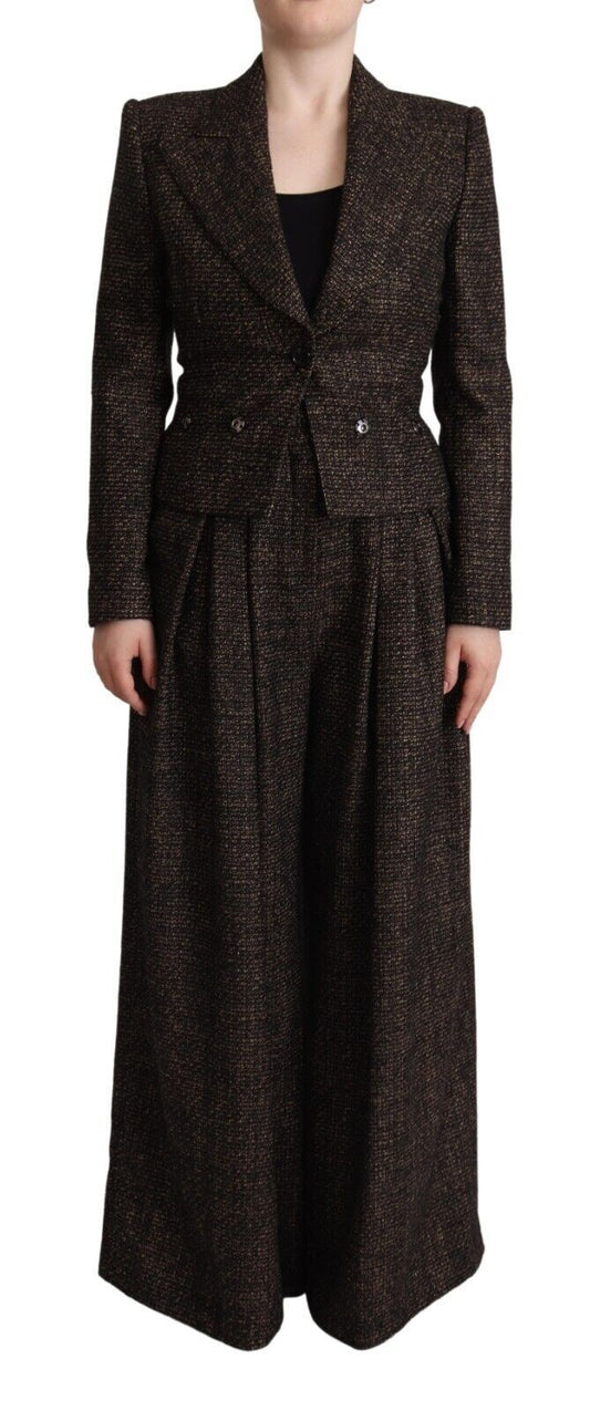 Chaqueta y pantalón de dos piezas de lana marrón oscuro con botonadura sencilla