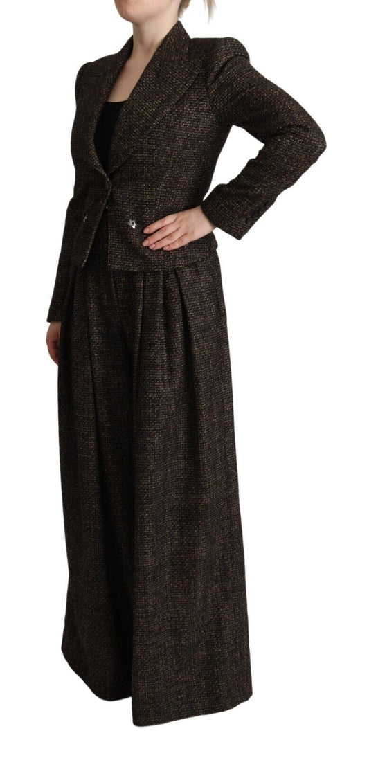 Chaqueta y pantalón de dos piezas de lana marrón oscuro con botonadura sencilla