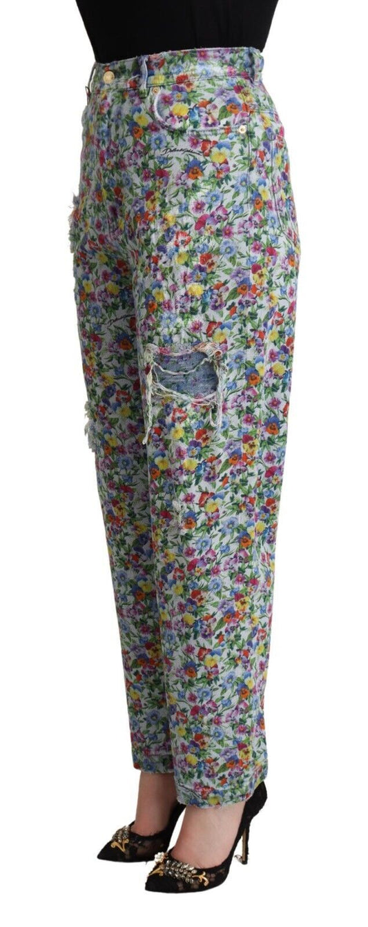 Vaqueros cónicos de cintura alta con estampado floral azul