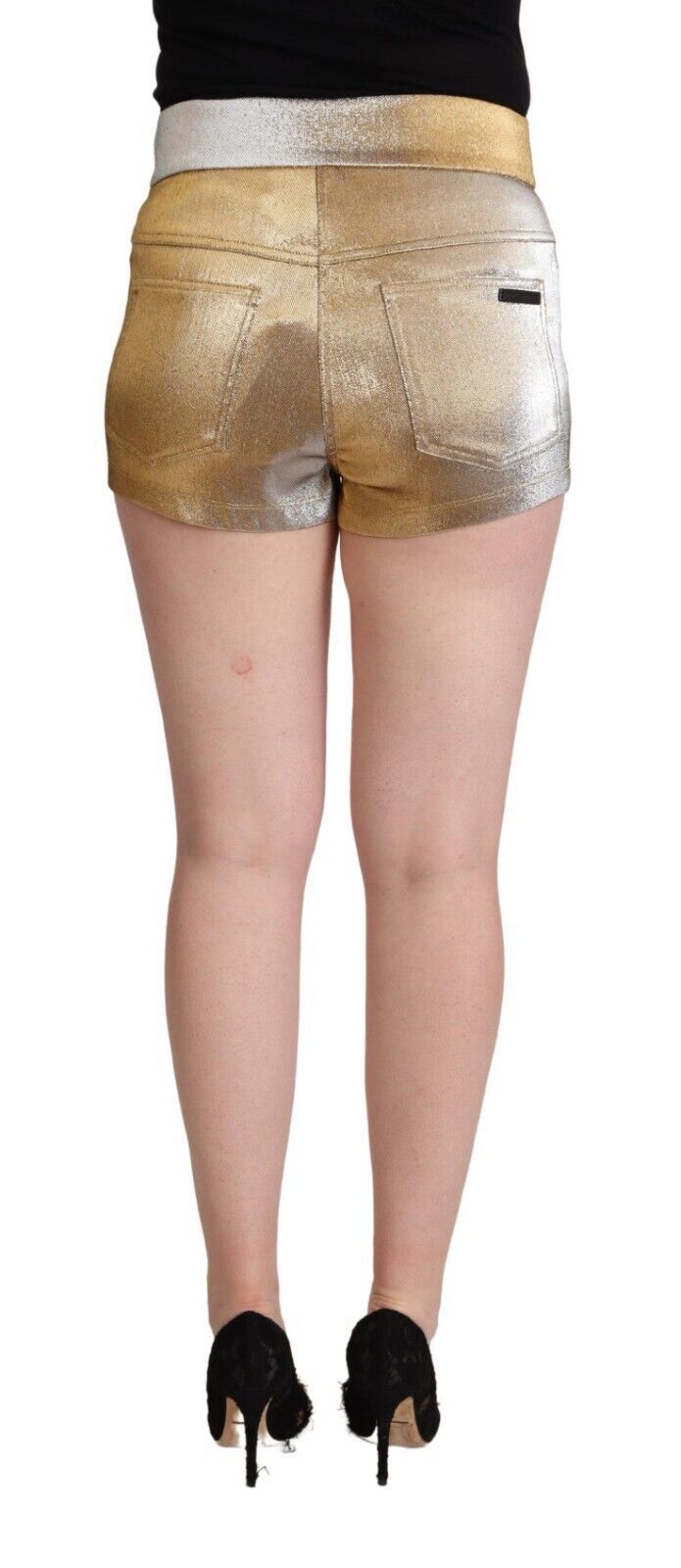 Pantalones cortos cortos de algodón dorado metalizado con cintura media