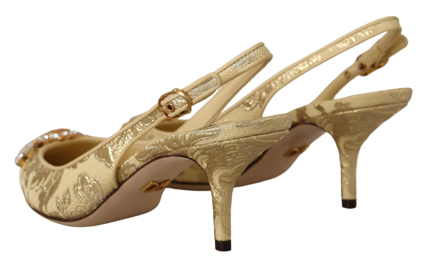 Escarpins à talons et brides arrière en cristal doré