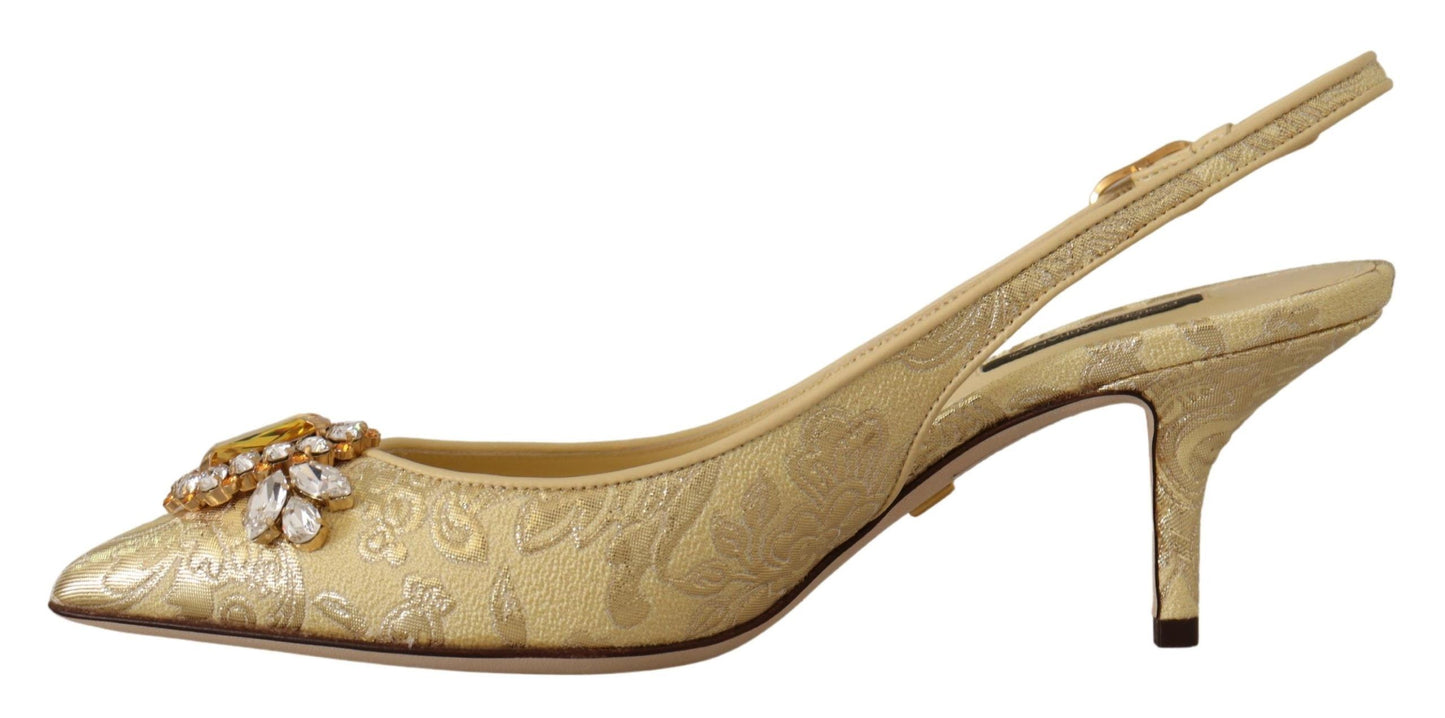 Escarpins à talons et brides arrière en cristal doré