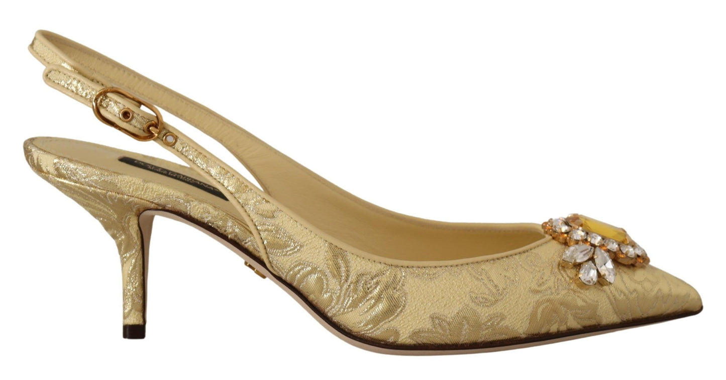 Escarpins à talons et brides arrière en cristal doré