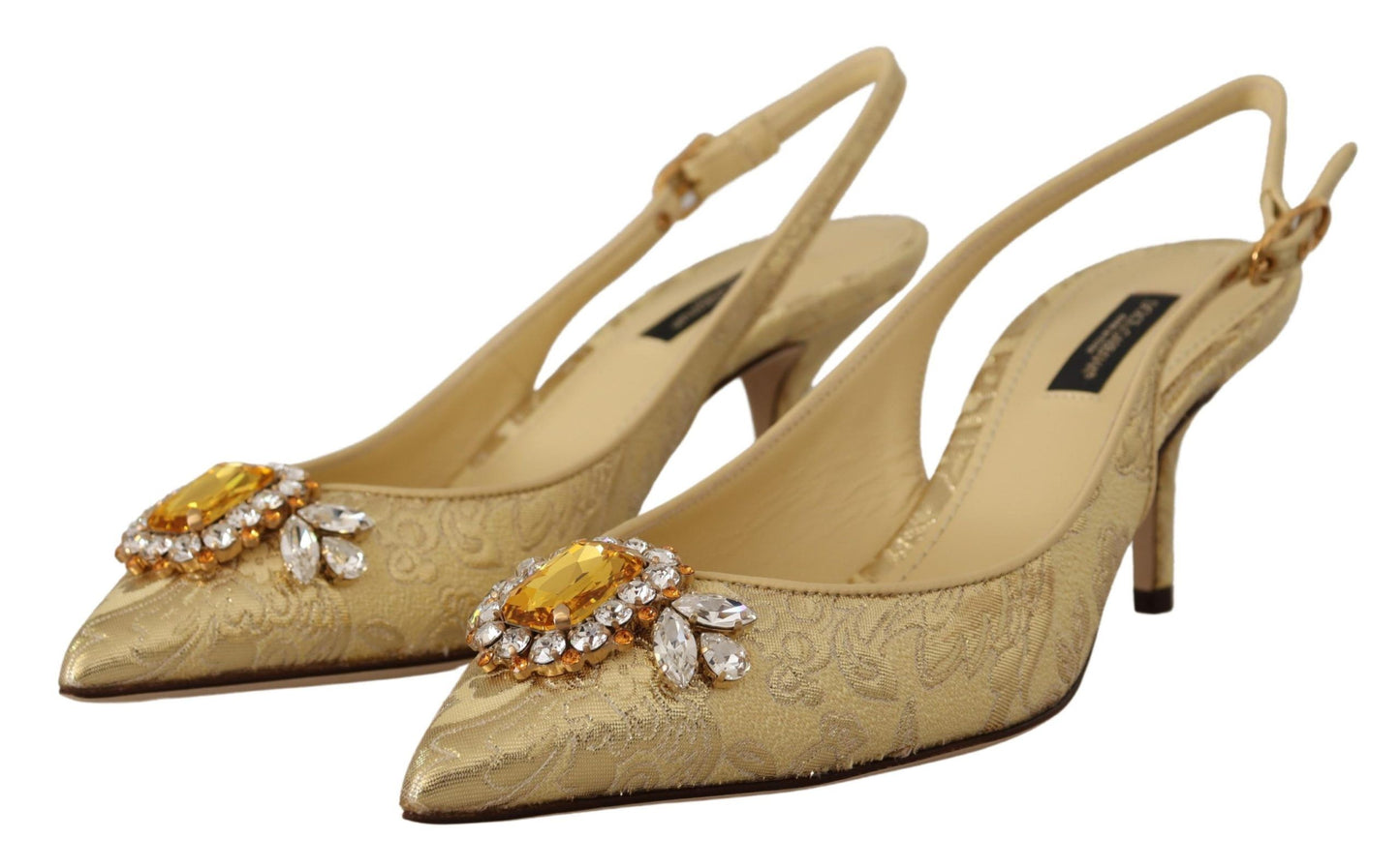 Escarpins à talons et brides arrière en cristal doré