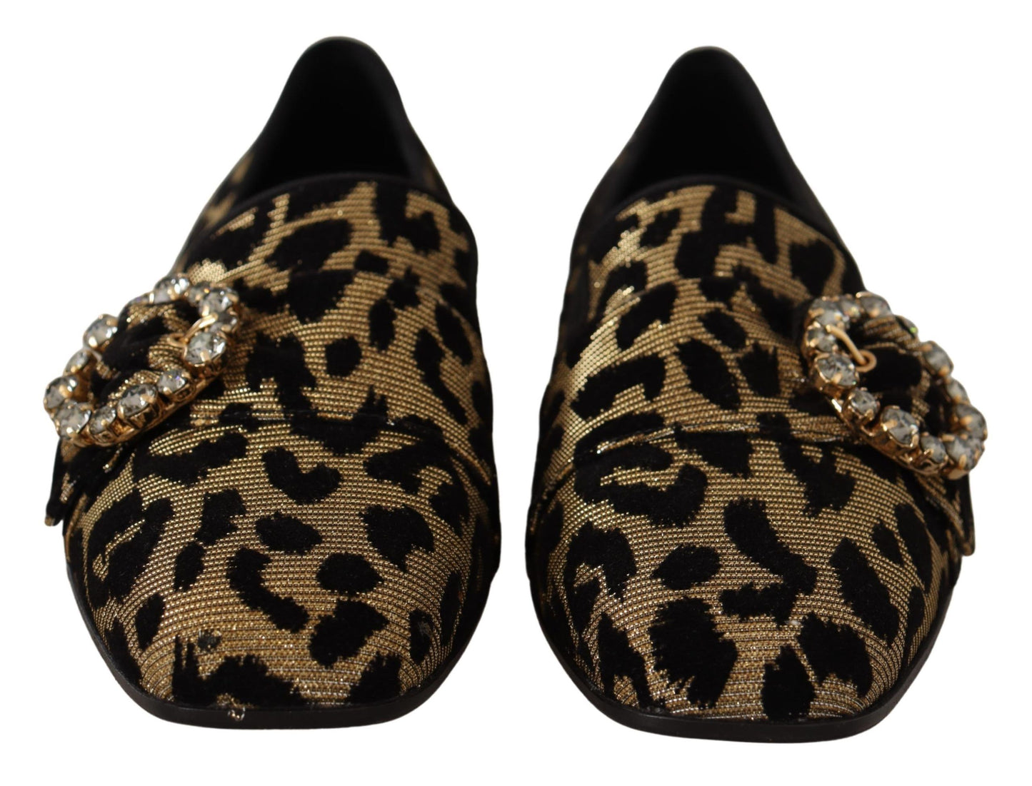 Mocassins dorés à imprimé léopard et cristaux