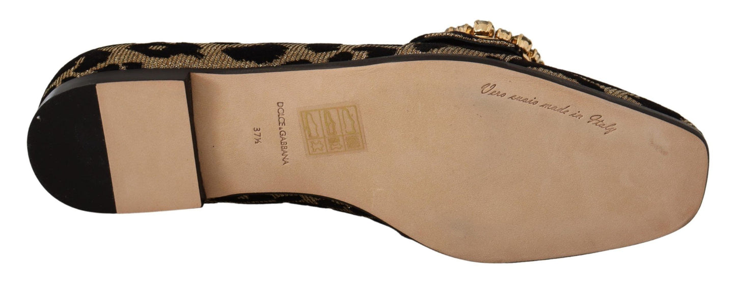 Mocassins dorés à imprimé léopard et cristaux