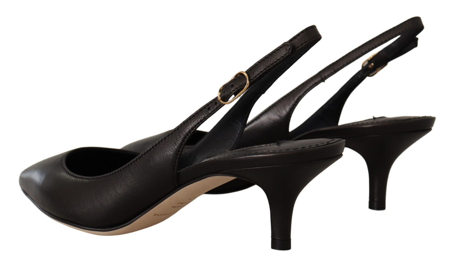 Escarpins à talons et brides arrière en cuir noir
