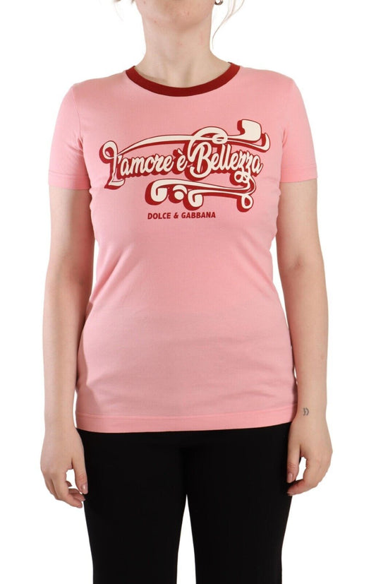 T-shirt ras du cou à manches courtes en coton rose