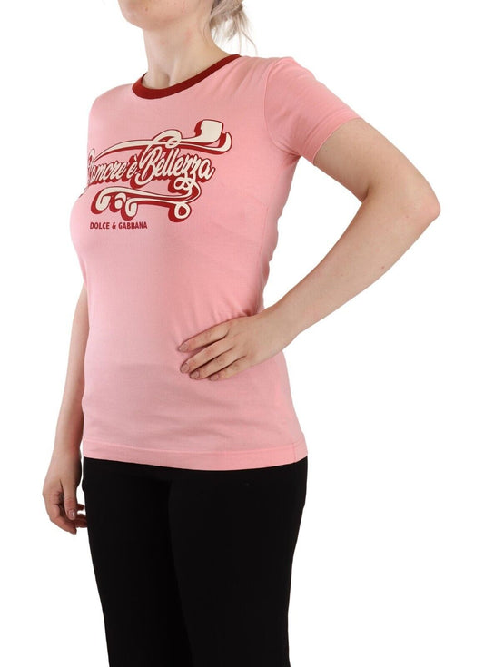 T-shirt ras du cou à manches courtes en coton rose
