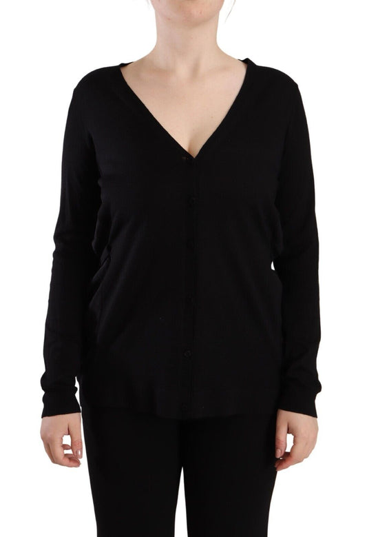 Pull en laine noire à manches longues et col en V