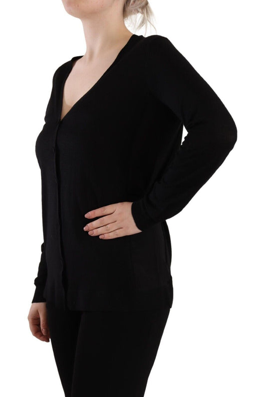 Pull en laine noire à manches longues et col en V