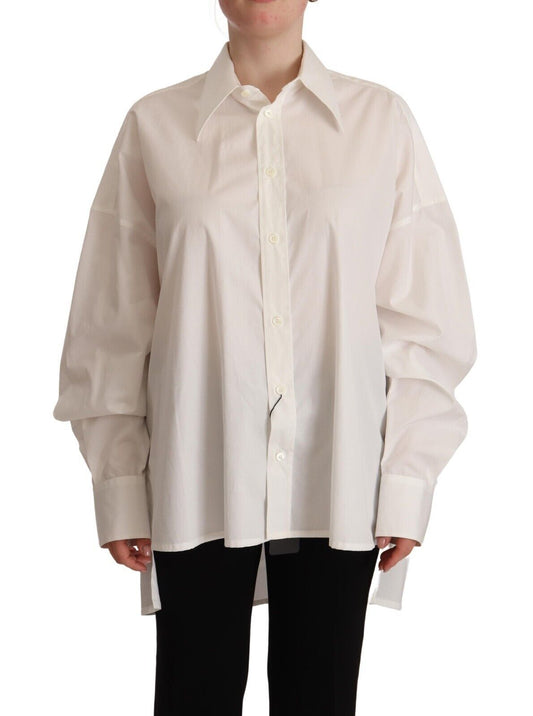 Haut à manches longues et col boutonné en coton blanc
