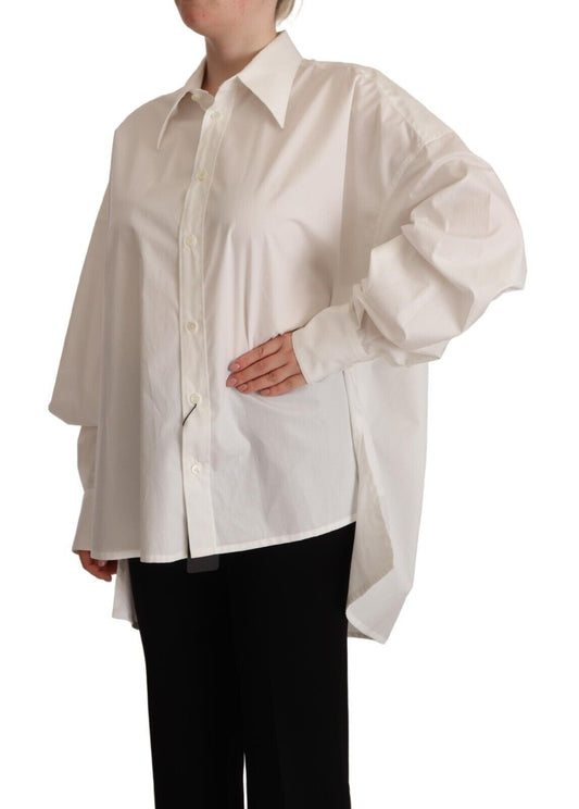 Haut à manches longues et col boutonné en coton blanc