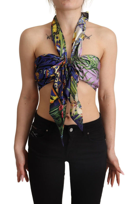 Haut court dos nu en soie foulard multicolore
