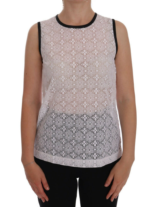 T-shirt débardeur en nylon à fleurs et dentelle blanche