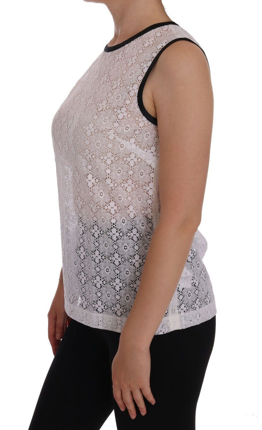 T-shirt débardeur en nylon à fleurs et dentelle blanche