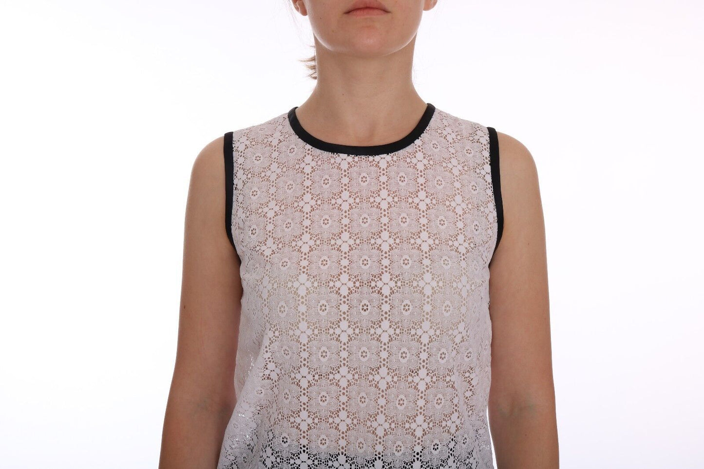 Camiseta de tirantes de nailon con encaje floral blanco