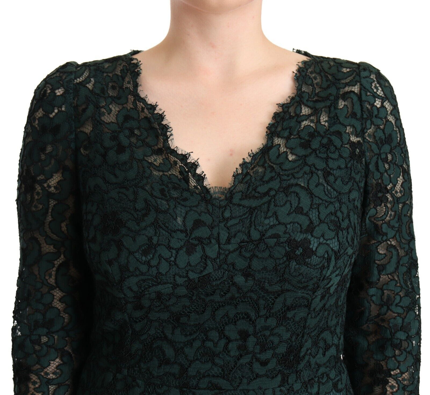 Green Floral Lace Maxi Floor Length Dress