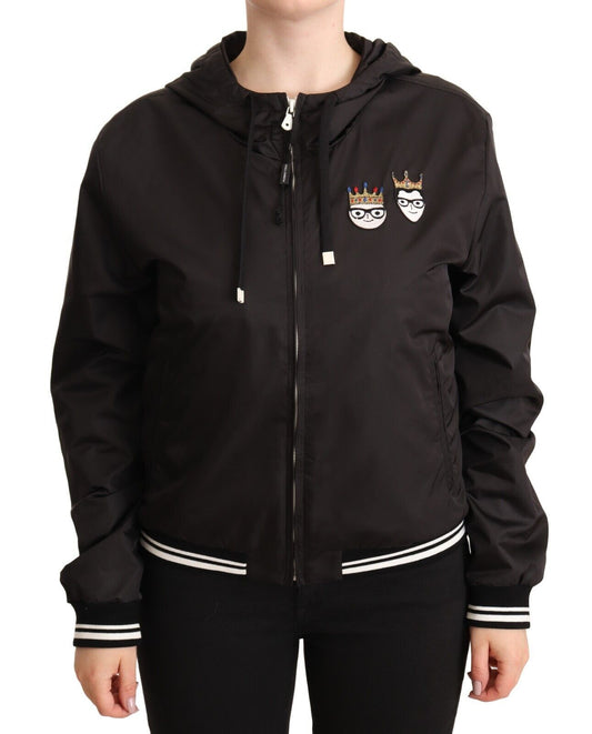 Chaqueta bomber con capucha y cremallera completa de poliéster negro