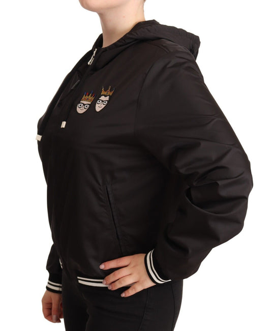 Chaqueta bomber con capucha y cremallera completa de poliéster negro