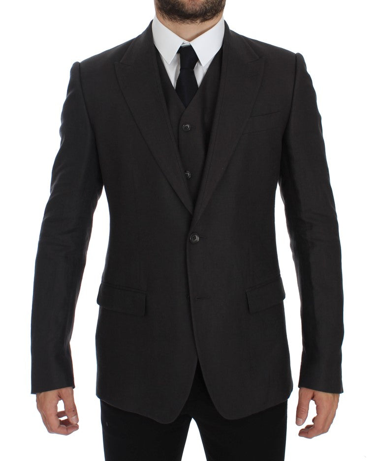 Chaqueta blazer de lino de corte entallado gris