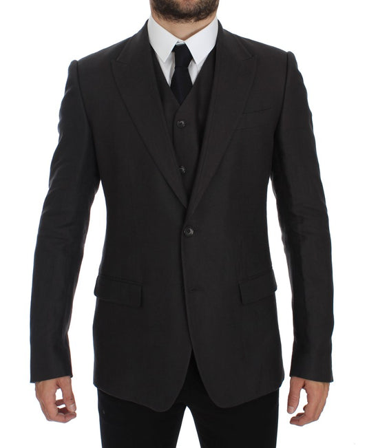 Chaqueta blazer de lino de corte entallado gris