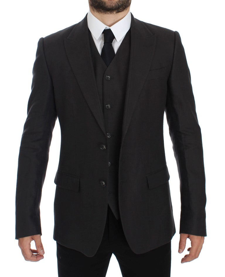 Chaqueta blazer de lino de corte entallado gris