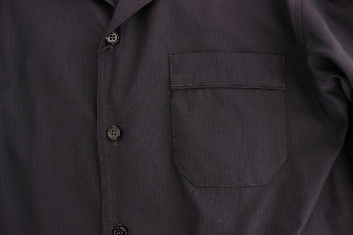 Camisa de pijama de algodón con rayas moradas