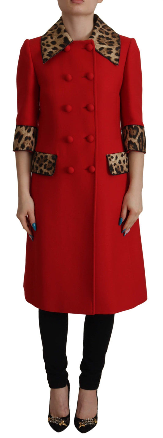 Chaqueta gabardina de lana de leopardo rojo