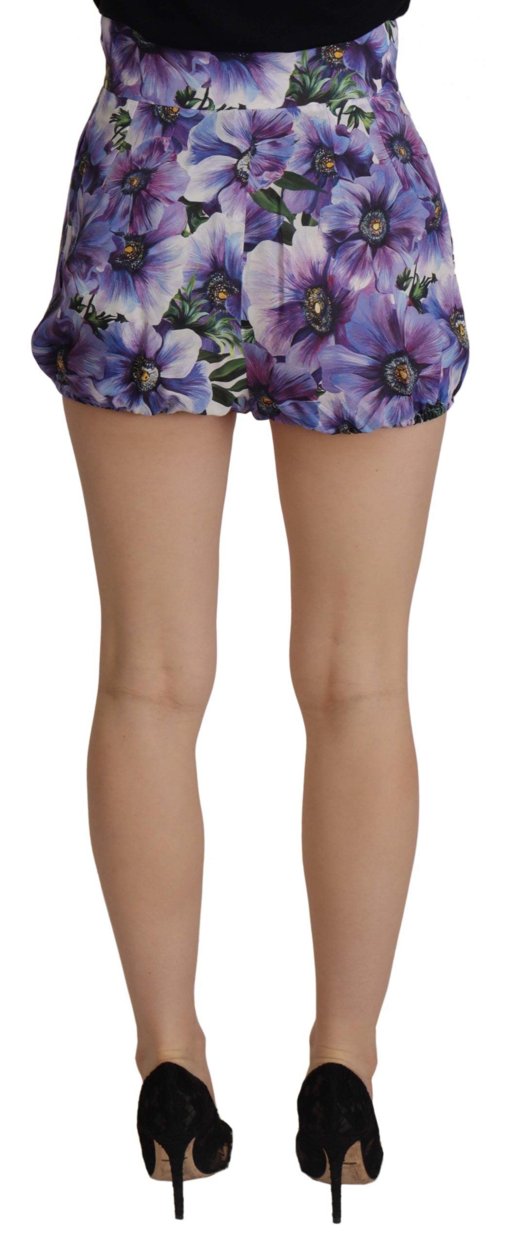 Pantalones cortos de cintura alta con diseño de anémona morada