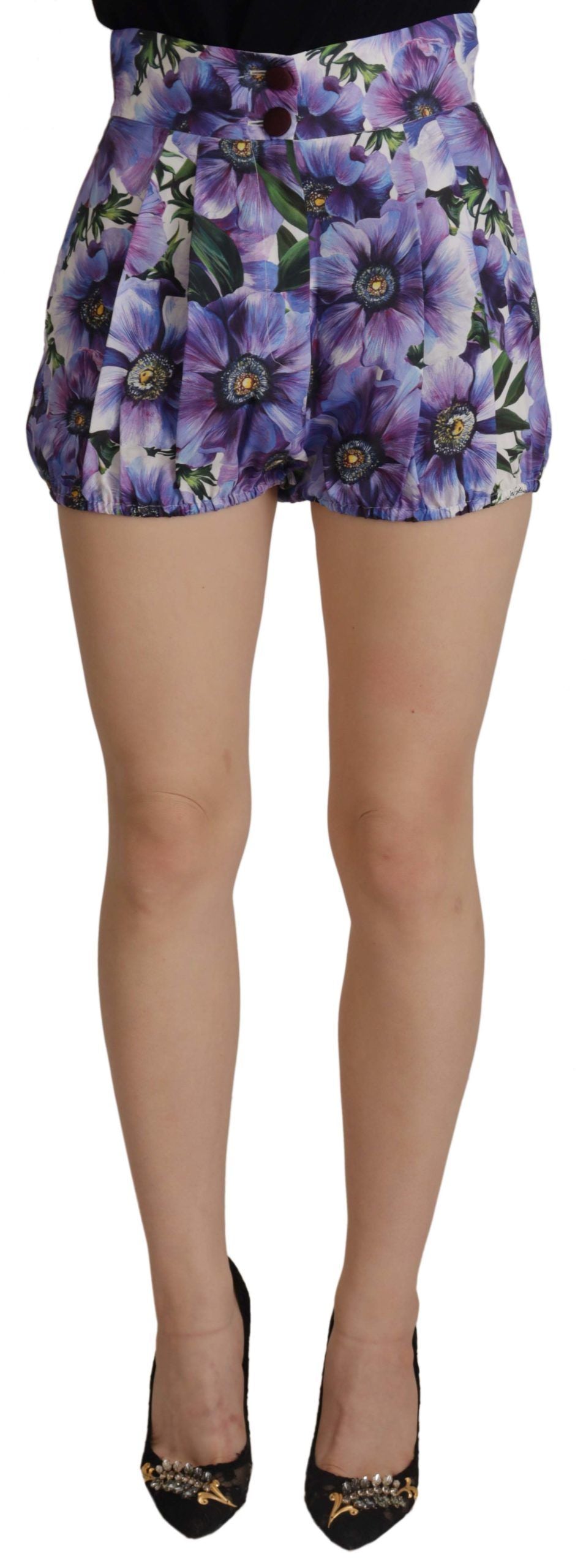 Pantalones cortos de cintura alta con diseño de anémona morada