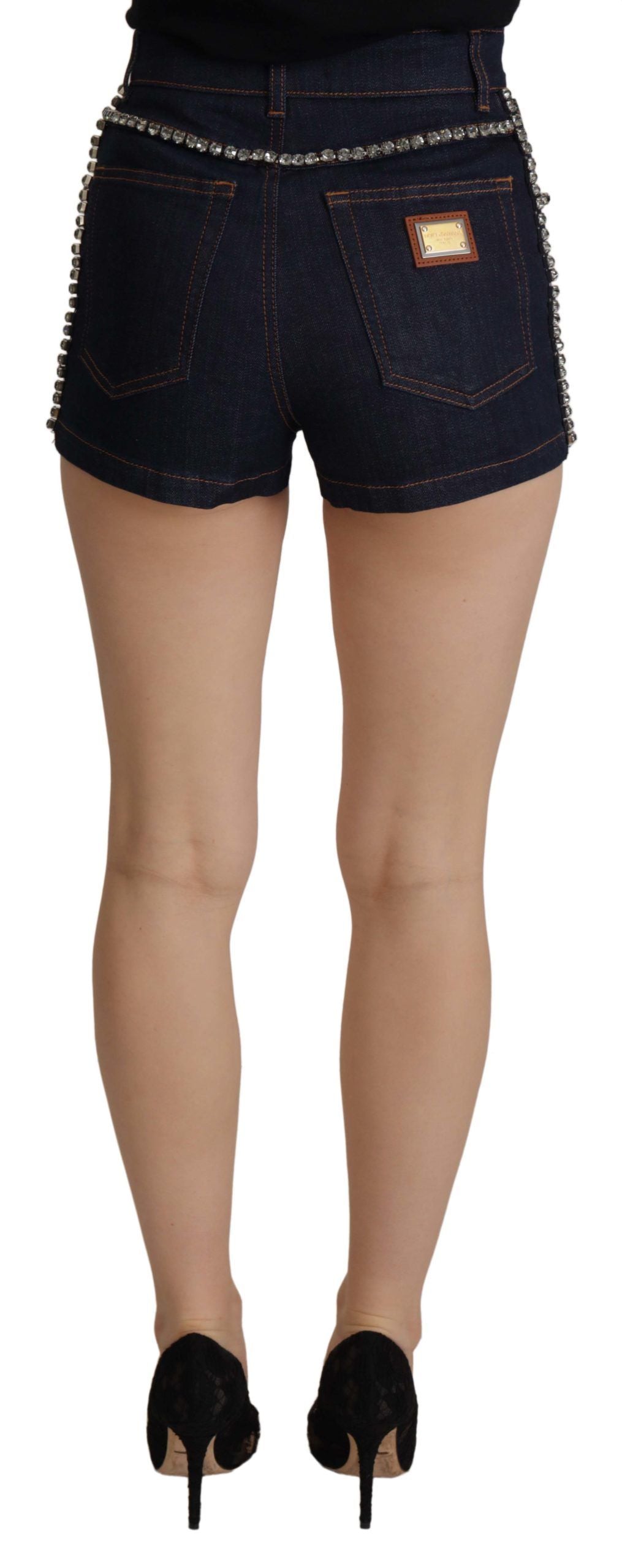 Pantalones cortos cortos de mezclilla azul elásticos con cristales