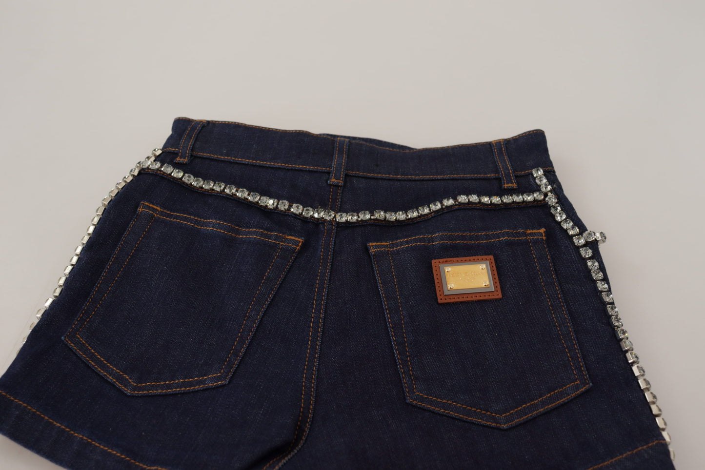 Pantalones cortos cortos de mezclilla azul elásticos con cristales