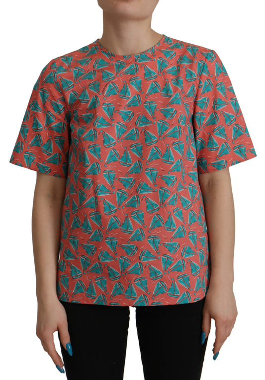 T-shirt en coton imprimé voilier rose