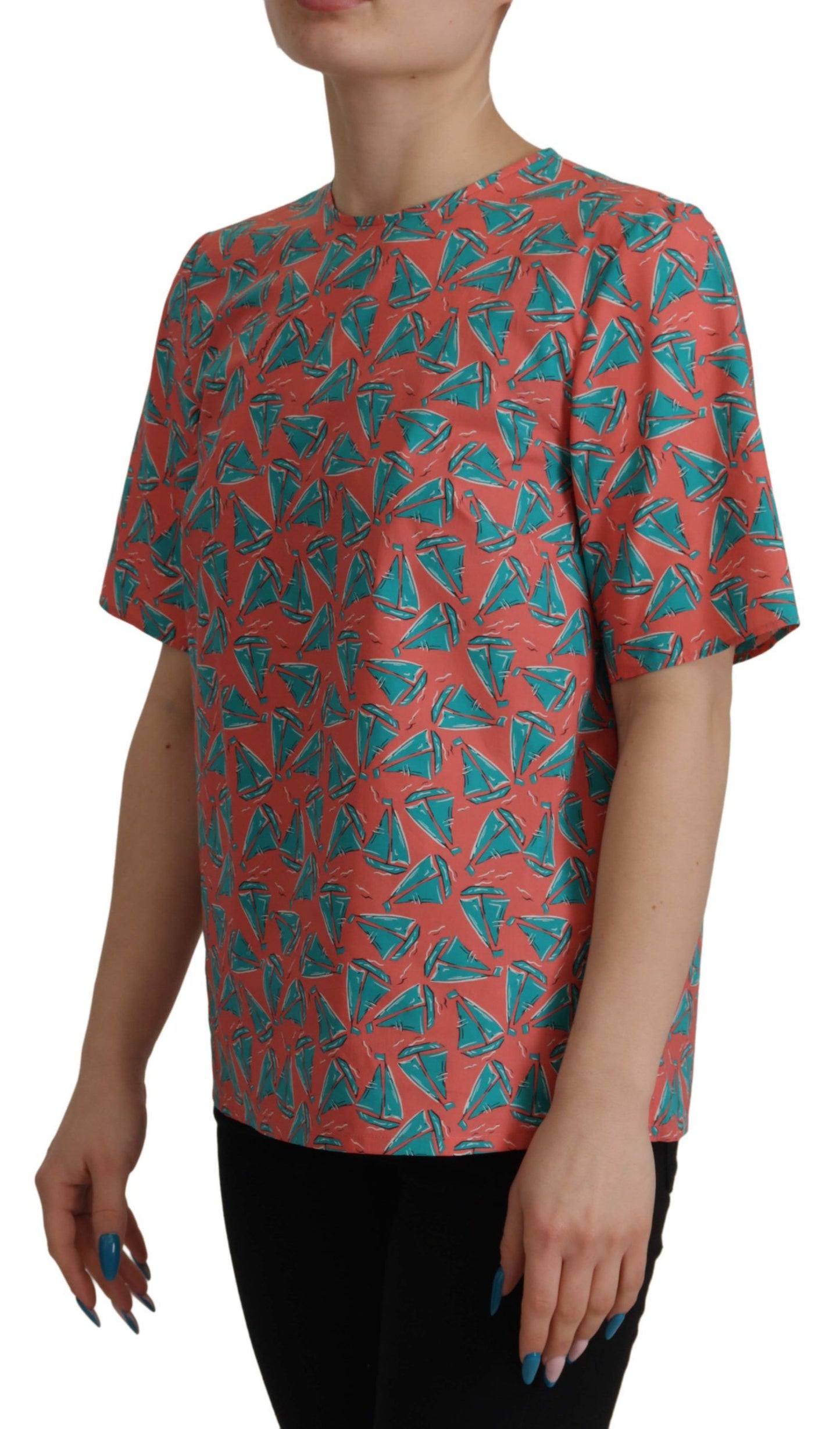 Camiseta de algodón con estampado de velero rosa