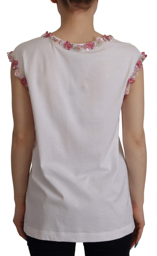 T-shirt blanc à paillettes florales DG Crown