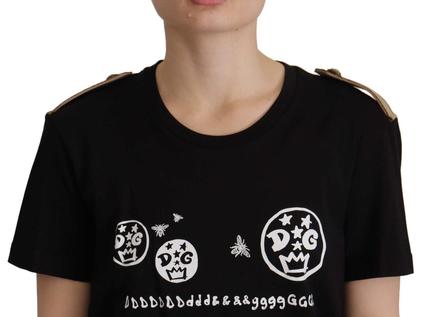 Camiseta de algodón con cuello redondo y motivo de logotipo negro