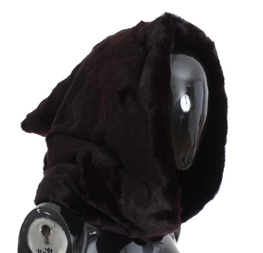 Bufanda y gorro de ganchillo con capucha de piel de comadreja morada
