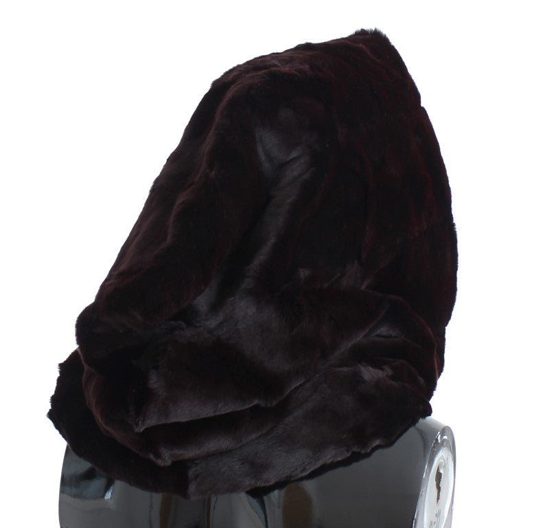 Bufanda y gorro de ganchillo con capucha de piel de comadreja morada